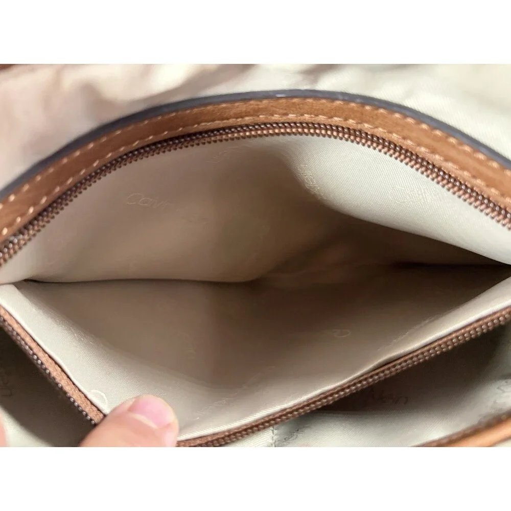 Calvin Klein Caramel Medium Crossbody Bag Zip, Adjustable Strap Gold Hardware
